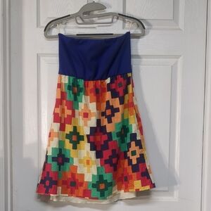 Strapless Judith March Colorful Geometric Aline Dress Size Small